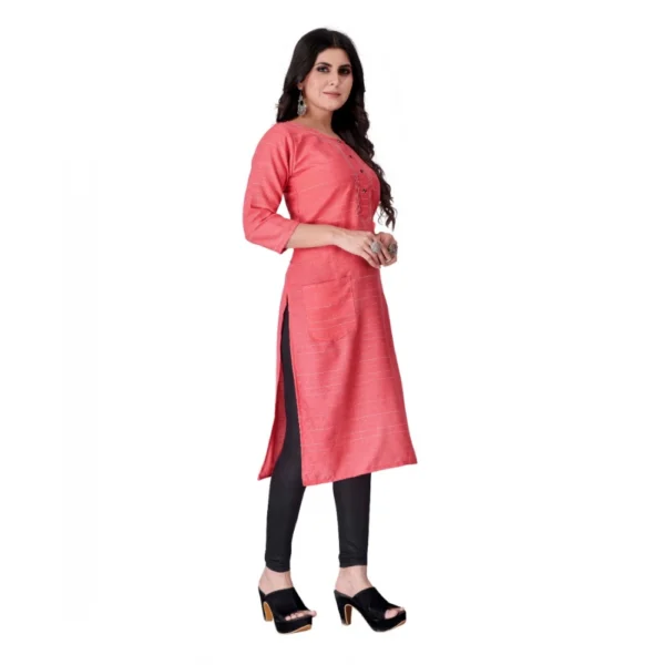 Women's Cotton Mill Printed  Straight Kurti (Pink)