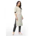 Women's Cotton Embroidery Straight Kurti Set(White)