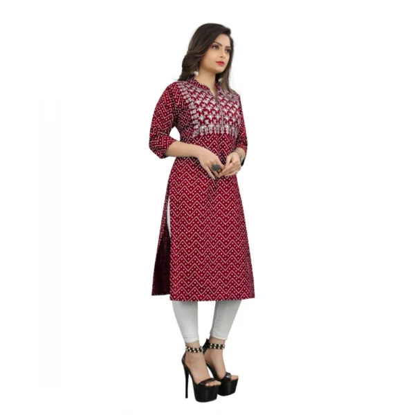 Women's Cotton Embroidery Straight Kurti (Maroon)
