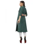 Women's Cotton Embroidery Straight Kurti (Green)