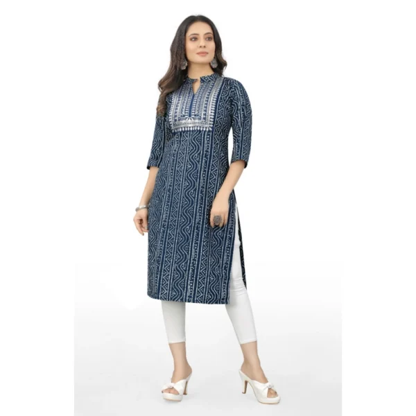 Women's Cotton Embroidery Straight Kurti (Blue)