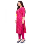 Women's Rayon Foil Printed Straight Kurti (Pink)