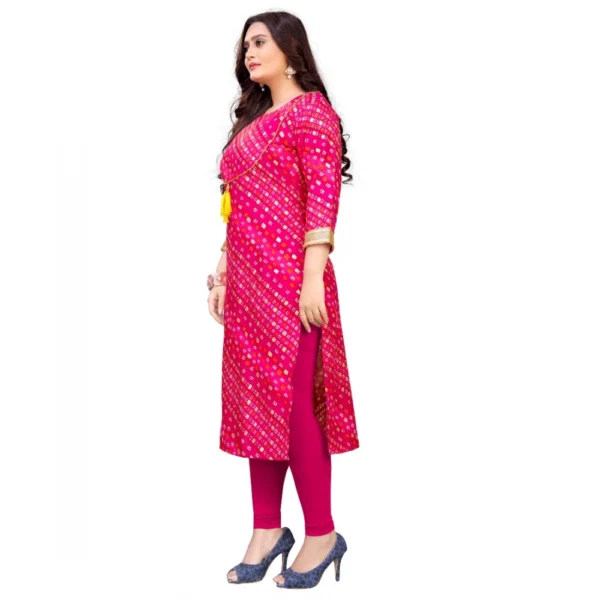 Women's Rayon Foil Printed Straight Kurti (Pink)