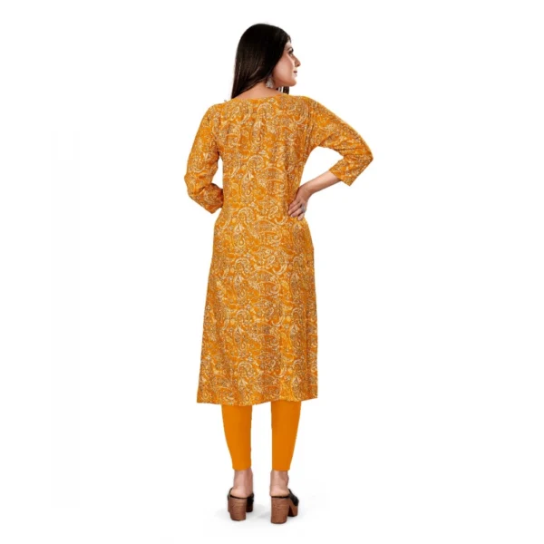 Women's Rayon Foil Printed Straight Kurti (Yellow)
