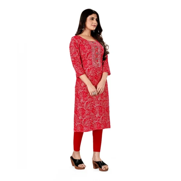 Women's Rayon Foil Printed Straight Kurti (Pink)