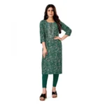 Women's Rayon Foil Printed Straight Kurti (Green)