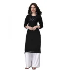 Women's Rayon Lace Straight Kurti (Black)