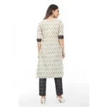 Women's Cotton Embroidery Straight Kurti Set(White)