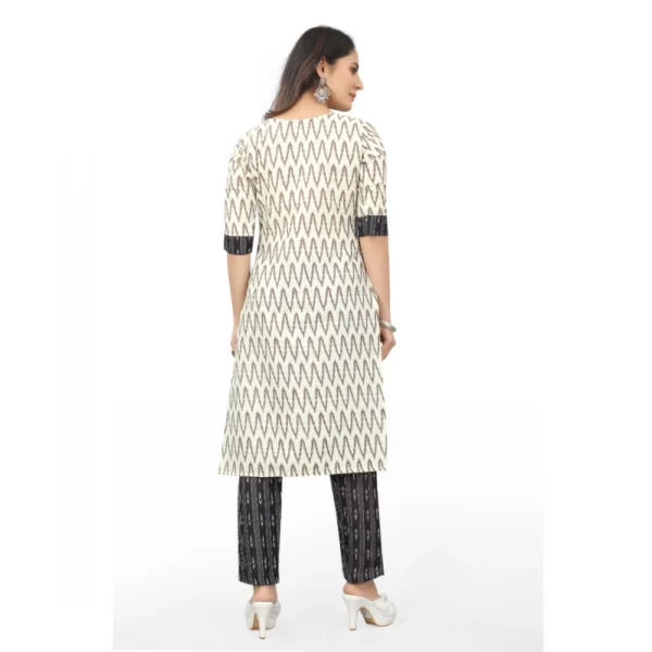 Women's Cotton Embroidery Straight Kurti Set(White)