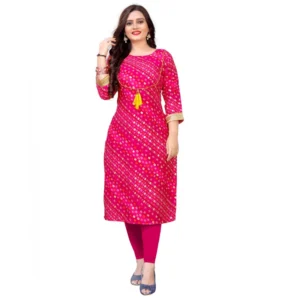 Women's Rayon Foil Printed Straight Kurti (Pink)