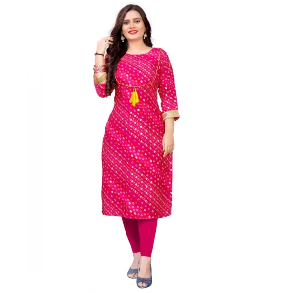 Women's Rayon Foil Printed Straight Kurti (Pink)