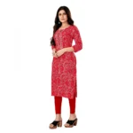 Women's Rayon Foil Printed Straight Kurti (Pink)