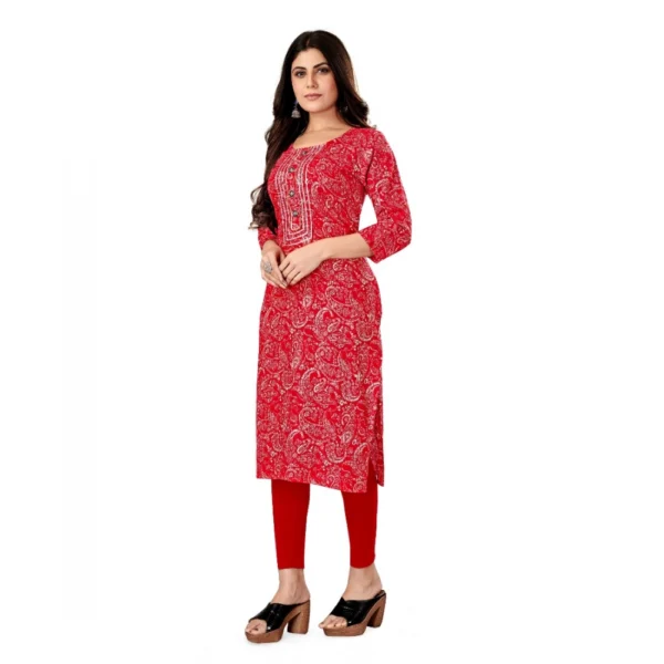 Women's Rayon Foil Printed Straight Kurti (Pink)