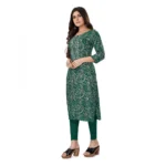 Women's Rayon Foil Printed Straight Kurti (Green)
