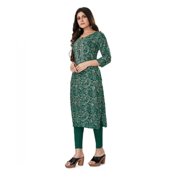 Women's Rayon Foil Printed Straight Kurti (Green)