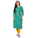 Women's Rayon Foil Printed Straight Kurti (SeaGreen)