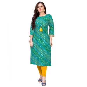 Women's Rayon Foil Printed Straight Kurti (SeaGreen)