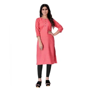Women's Cotton Mill Printed  Straight Kurti (Pink)