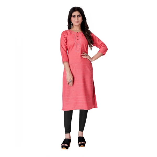 Women's Cotton Mill Printed  Straight Kurti (Pink)