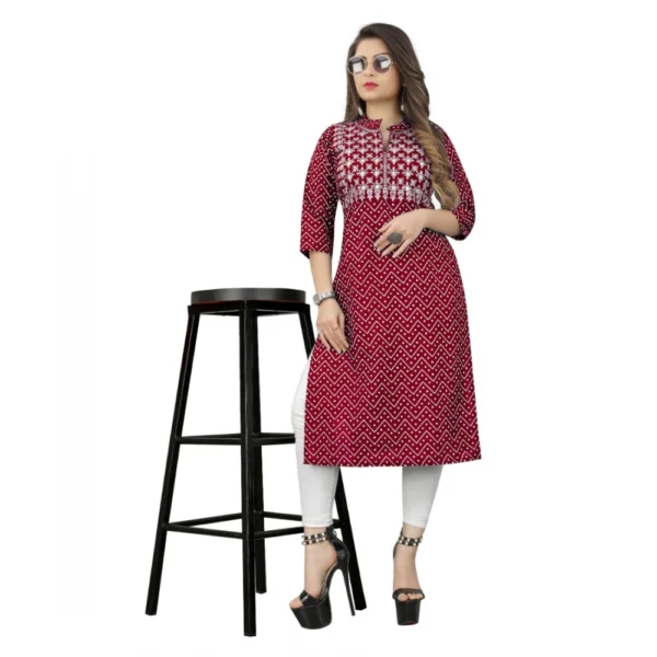 Women's Cotton Embroidery Straight Kurti (Maroon)