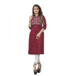 Women's Cotton Embroidery Straight Kurti (Maroon)