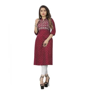 Women's Cotton Embroidery Straight Kurti (Maroon)