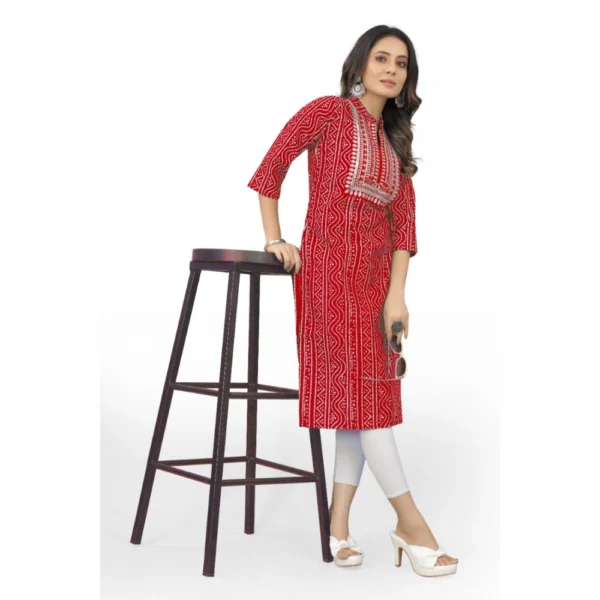Women's Cotton Embroidery Straight Kurti (Red)