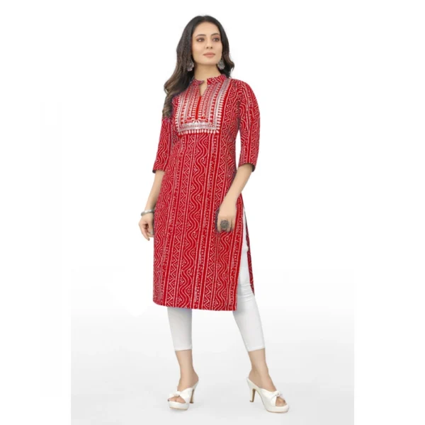 Women's Cotton Embroidery Straight Kurti (Red)