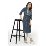 Women's Cotton Embroidery Straight Kurti (Blue)