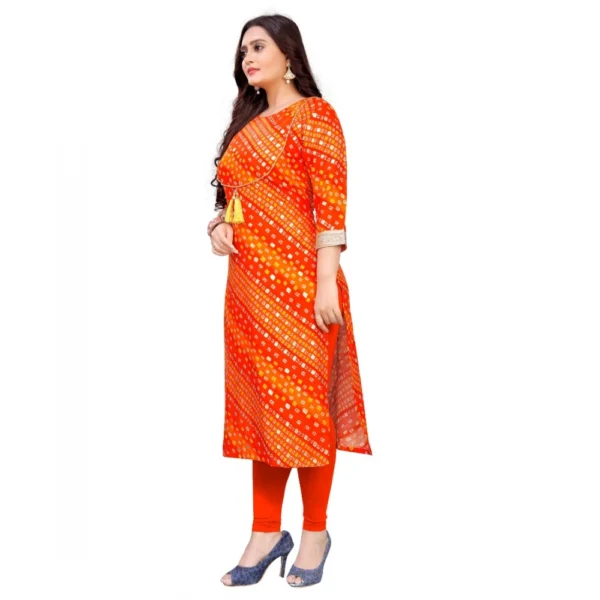 Women's Rayon Foil Printed Straight Kurti (Orange)