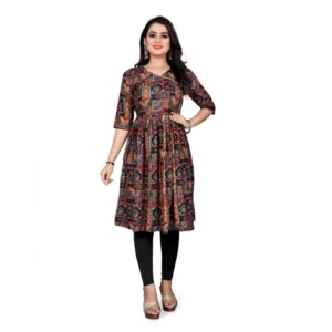 Women's Rayon Foil Printed Straight Kurti (Multi Color)