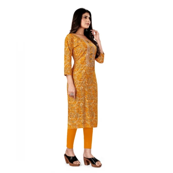 Women's Rayon Foil Printed Straight Kurti (Yellow)
