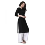 Women's Rayon Lace Straight Kurti (Black)