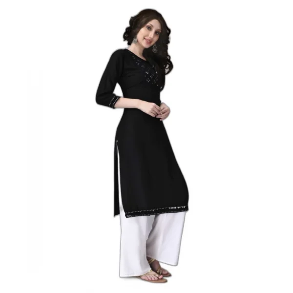 Women's Rayon Lace Straight Kurti (Black)
