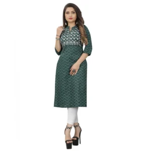Women's Cotton Embroidery Straight Kurti (Green)