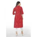 Women's Cotton Embroidery Straight Kurti (Red)