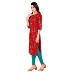 Women's Rayon Foil Printed Straight Kurti (Red)