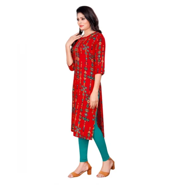 Women's Rayon Foil Printed Straight Kurti (Red)