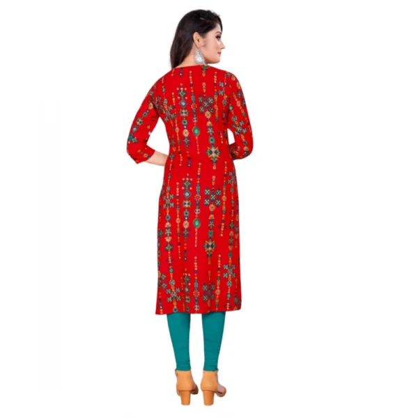 Women's Rayon Foil Printed Straight Kurti (Red)