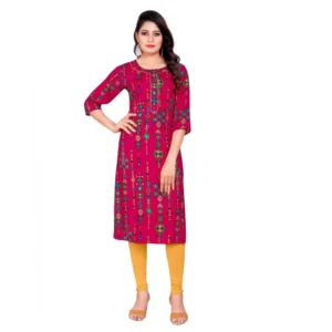 Women's Rayon Foil Printed Straight Kurti (Pink)