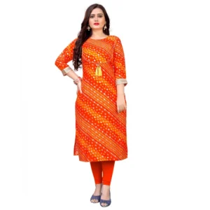 Women's Rayon Foil Printed Straight Kurti (Orange)