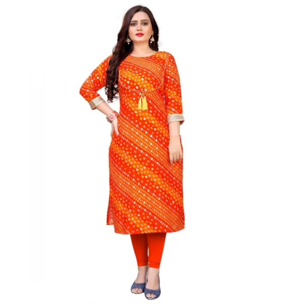 Women's Rayon Foil Printed Straight Kurti (Orange)