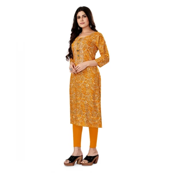 Women's Rayon Foil Printed Straight Kurti (Yellow)