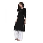 Women's Rayon Lace Straight Kurti (Black)
