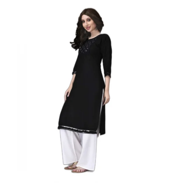 Women's Rayon Lace Straight Kurti (Black)