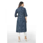 Women's Cotton Embroidery Straight Kurti (Blue)
