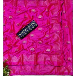 Women's Sana Silk Stone Work Embellished Printed Sarees (Pink, 5-6 Mtrs)