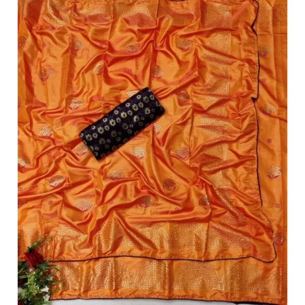 Women's Sana Silk Stone Work Embellished Printed Sarees (Orange, 5-6 Mtrs)