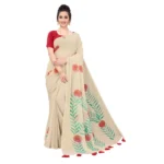 Women's Georgette Floral Hand Printed Sarees (Beige, 5-6 Mtrs)