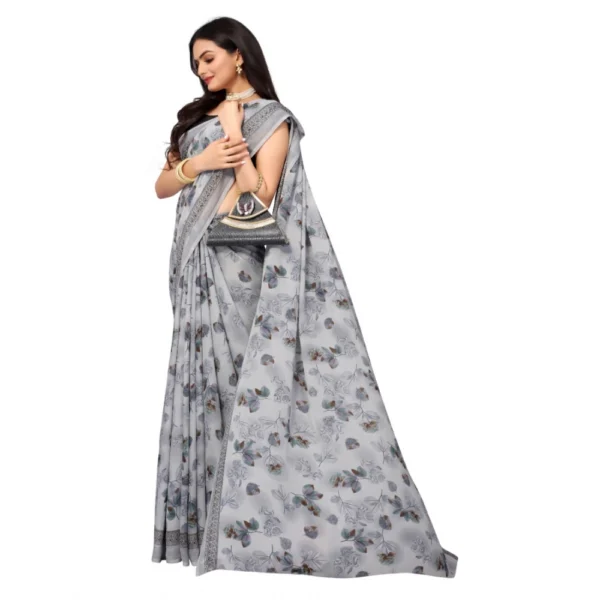 Women's Renial Georgette Floral Printed Sarees (Grey, 5-6 Mtrs)